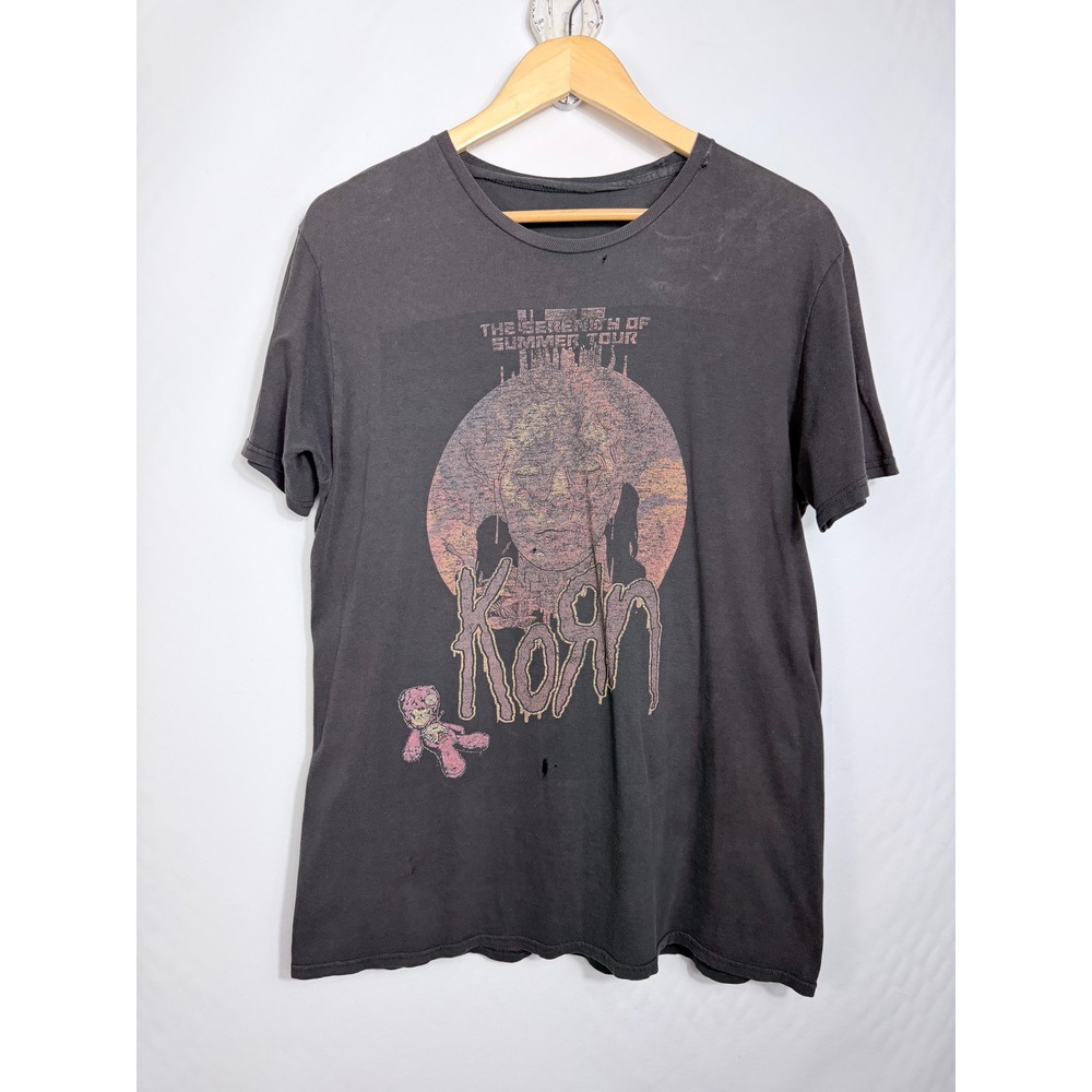 Korn T-Shirt L Black Serenity of Summer Tour 2017 Band Graphic Tee Destroyed